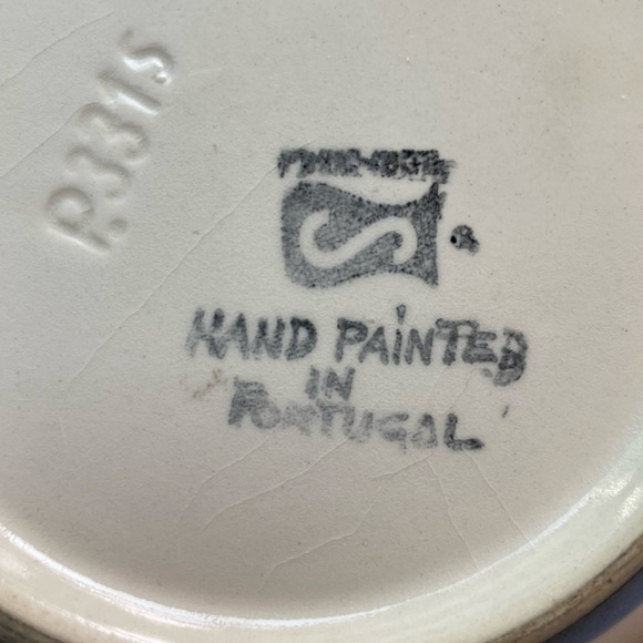 VTG handpainted Secla made in Portugal wide mouth ceramic blue flower pitcher - Picture 6 of 7